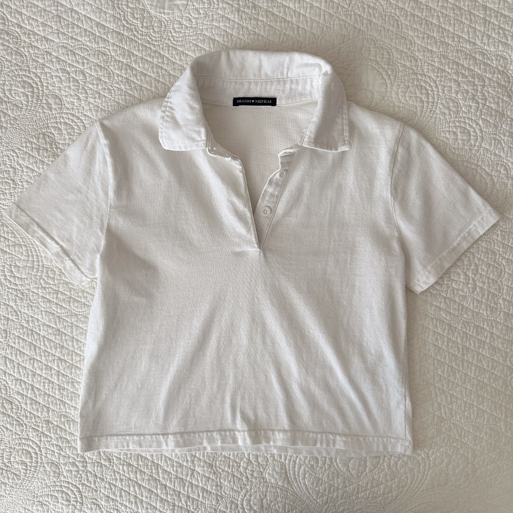 Brandy Melville Gertrude Polo Shirt Short Sleeved White Cotton